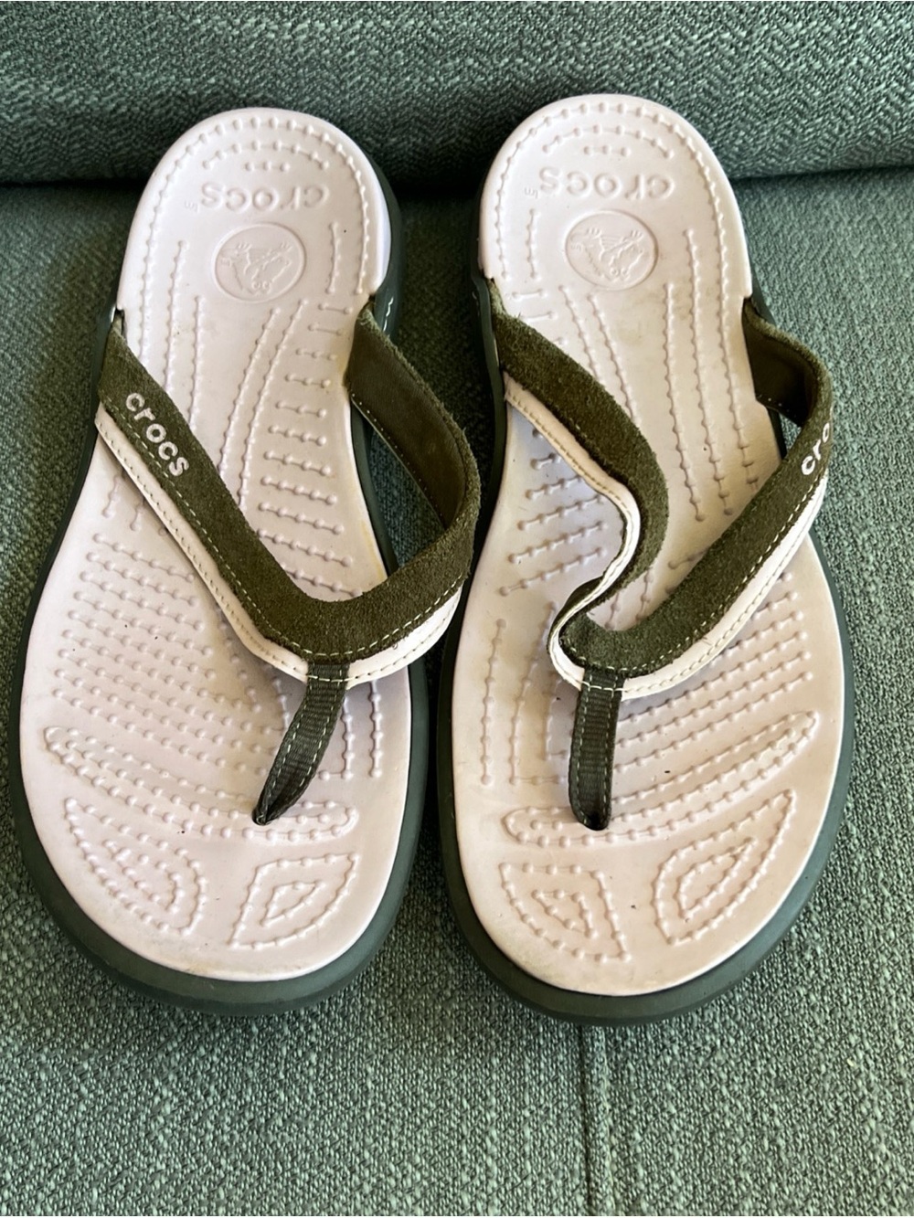Crocs Women's Pink Tan 9 Capri IV Suede Flip Flop Sandals Comfort Casual Wear